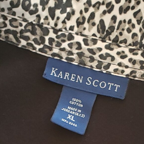 Karen Scott Black Pullover V Neck Knit Shirt with Patterned Collar and Cuffs XL - Picture 2 of 5